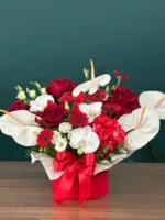 aranjament floral cu anturium din setul trio deluxe